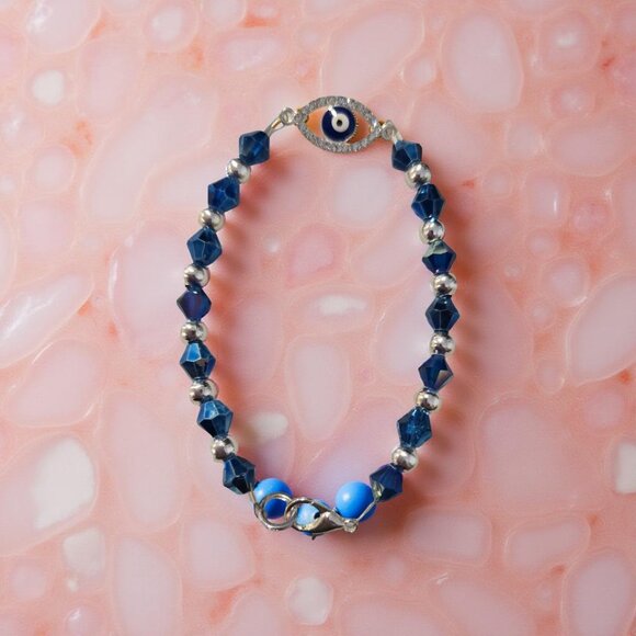 Blue Evil Eye Bracelet w Silver spacers 925 - Picture 2 of 4